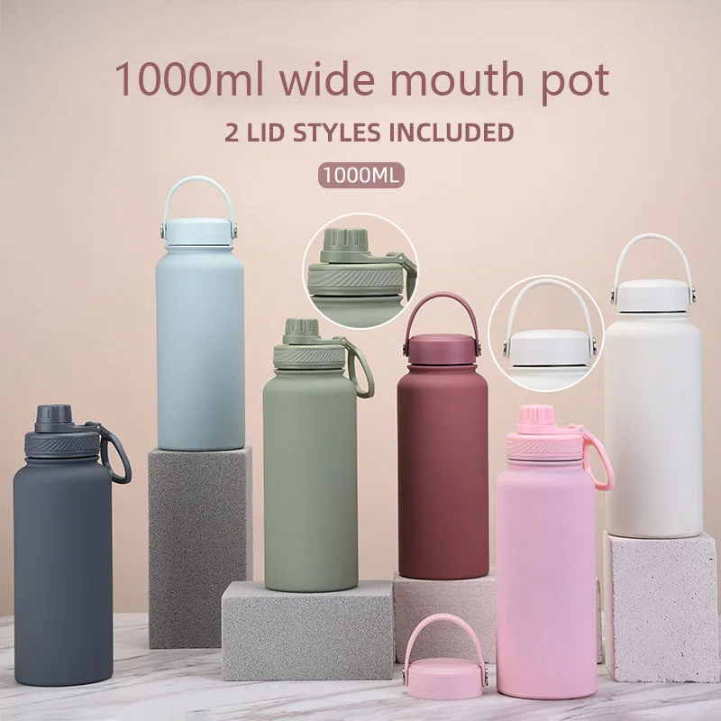 

1L Stainless Steel THERMOS CUP Double Lids Double Drink Sealed Leak Proof Large Capacity Portable Outdoor Sports WATER BOTTLE