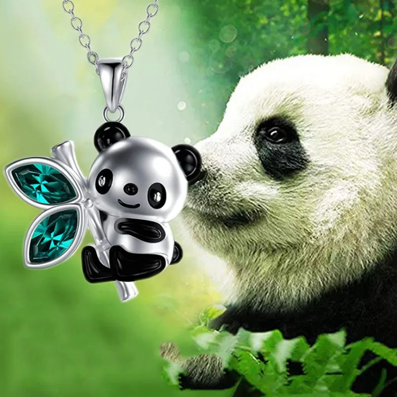 Collar De Plata De Ley 925 Con Colgante De Panda Y Corazón - Regalo Para Mujeres Y Niñas, Longitud Ajustable