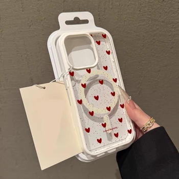 Simple Heart Polka Dot Clear Case For Magsafe iPhone 14 Pro Max 17 15 14 11 13 12 ProMax Plus Cases Wireless Charing TPU Fundas 1