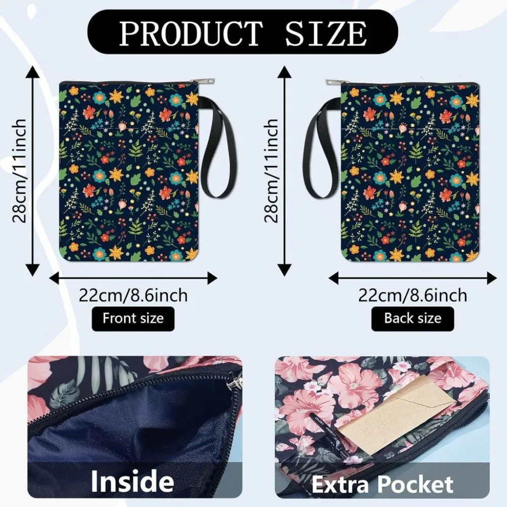 Black Book Sleeves Flower Leaf Book Covers Book Protector for Paperbacks Washable Fabric Cloth Book Cover with Zipper - 3