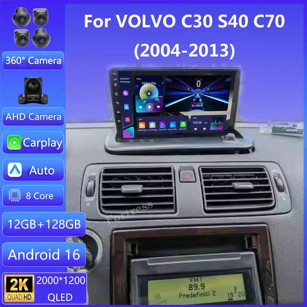 Android 16 Carplay Auto Radio de coche para VOLVO C30 S40 C70 2006-2009 2010 2011 2012 navegación GPS reproductor de vídeo Multimedia estéreo 1