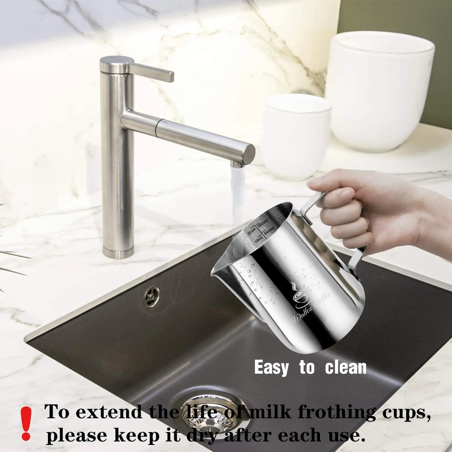 Coffee Pot WALFOS Style Espresso Coffee Milk Mugs Cup Pots Jug Handle Craft Coffee Garland Cup Latte Jug Stainless Steel