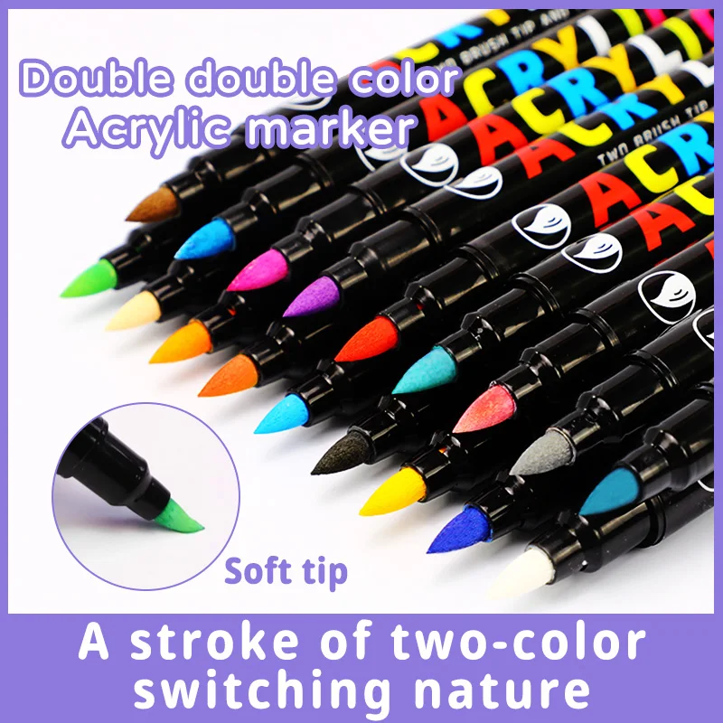 FABRIC MARKERS/ Duel Tip 14 Rainbow Colors, Extra Fine and Brush Tip 