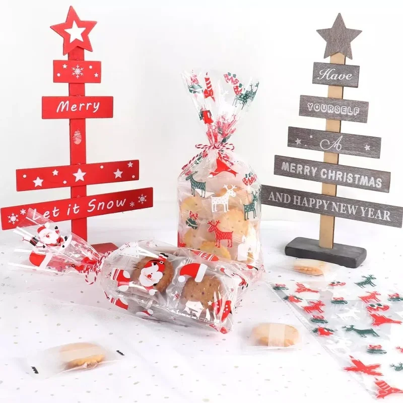 100 Bolsas De Celofán Navideñas Transparentes Con Lazos - 12.5x27.5 Cm, Para Galletas, Dulces Y Regalos