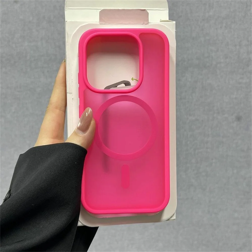 Frosted Translucent Magnetic Case with Wireless Charging Compatibility - Soft TPU Frame & PC Shockproof Cover