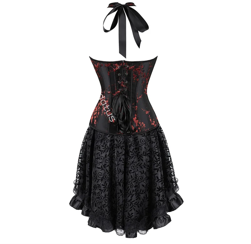 Black Corset Dress Women Tutu Skrit Set Halter Lace Costume Party Sexy Burlesque Halloween Ladies Basques Outfit Plus Size Red