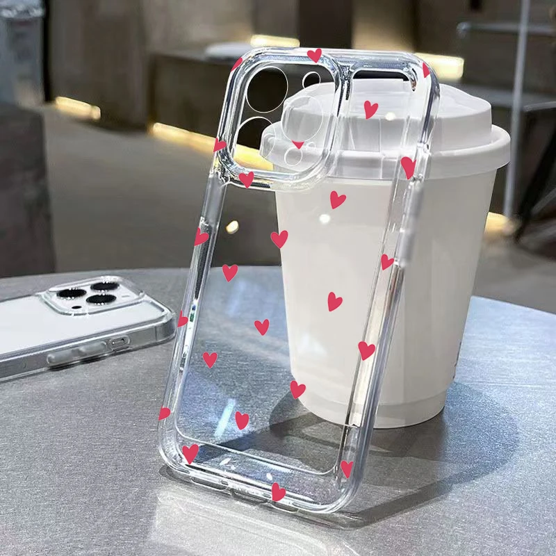 thumbnail image 1 of Funda de teléfono para iPhone 14 13 15 16 Pro Max 12 11 X XR XS 7 8 16 Plus SE 2022 Funda de silicona suave transparente con gráfico de corazón, 1 of 5