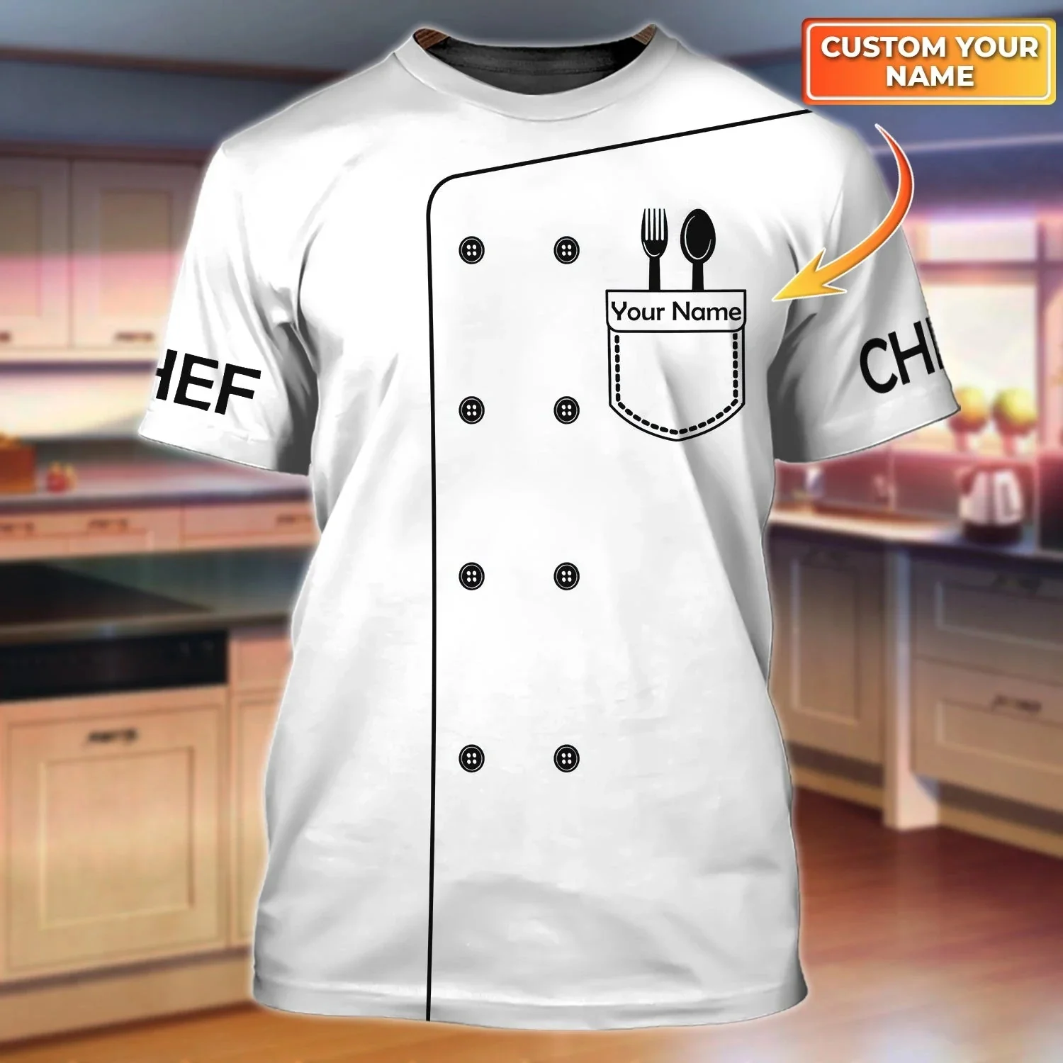 Chef Life Shirt Sommer Herren T-Shirt personalisierter Name Meisterkoch 3D gedruckt Unisex T-Shirt Bäckerei Chef Casual T-Shirt DW60 – Detail 17