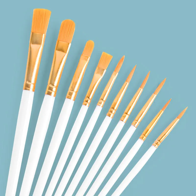 

10 Pcs Set Plastic Short Rod Art Painting Watercolor Gouache Painting Brush Multi-color Multi-functional Nylon Hair Paint Brush