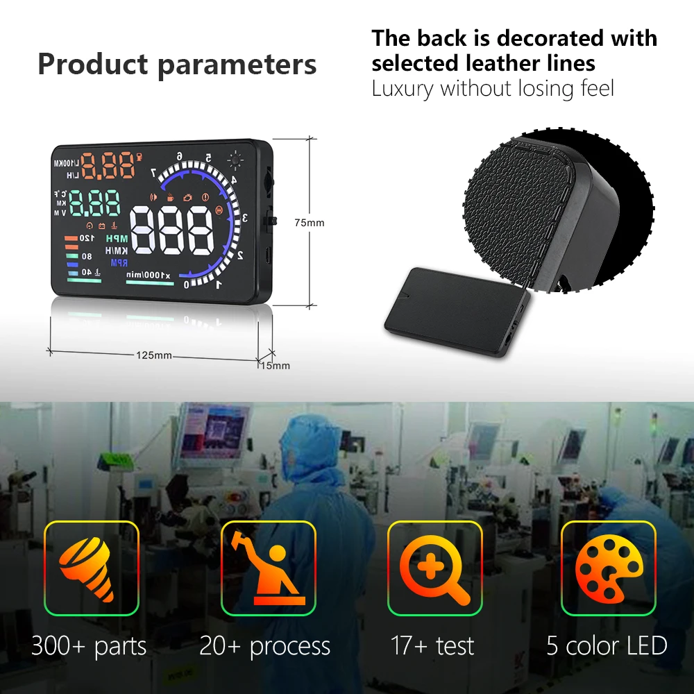 A8 OBD2 HUD 자동차 OBD 헤드업 디스플레이 속도 수온 RPM 전압 연료 소비량 앞유리 프로젝터 알람 기능 디지털 게이지