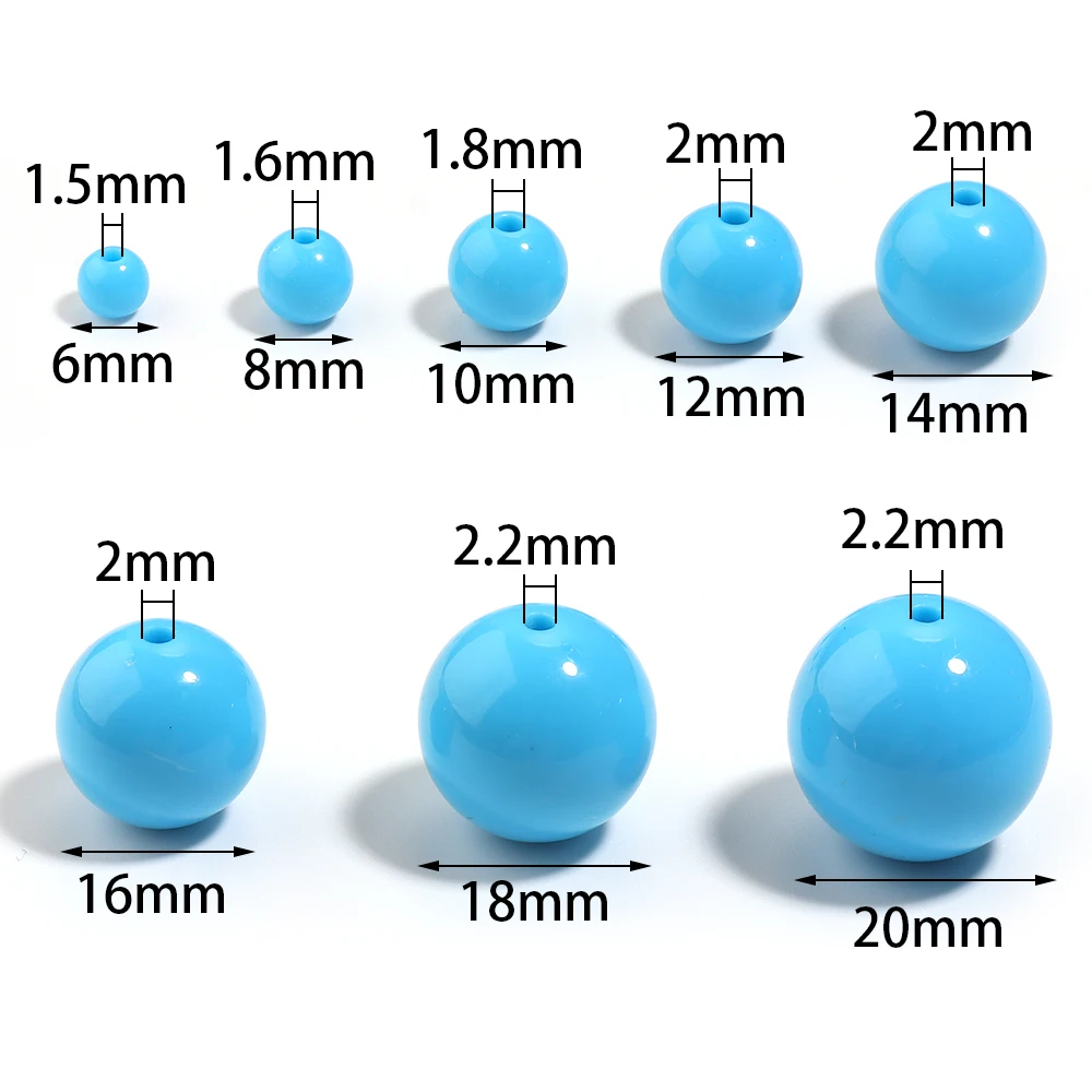10-100개/세트 6-20mm 아크릴 블루 원형 비즈 루즈 스페이서 비즈 DIY 키체인 장식 수제 공예 액세서리