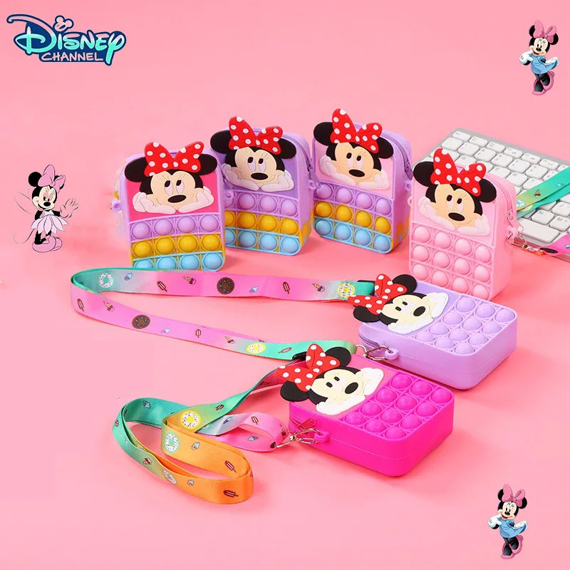 

Disney Bag Kawaii Anime Figure Minnie Silicone Shoulder Bag Antistress Fidget Toys Cartoon Coin Pouch Purse Kids Birthday Gift