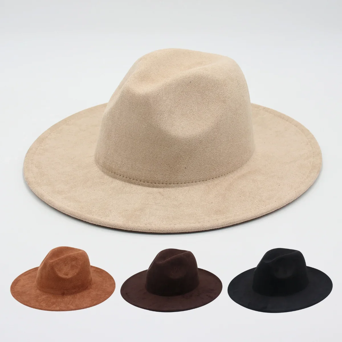 

New Solid Suede Fabric Lady Fedora Hats Winter Autumn Gentleman Elegant Felt Hat Jazz Women Flat Brim Retro Dress Hats American