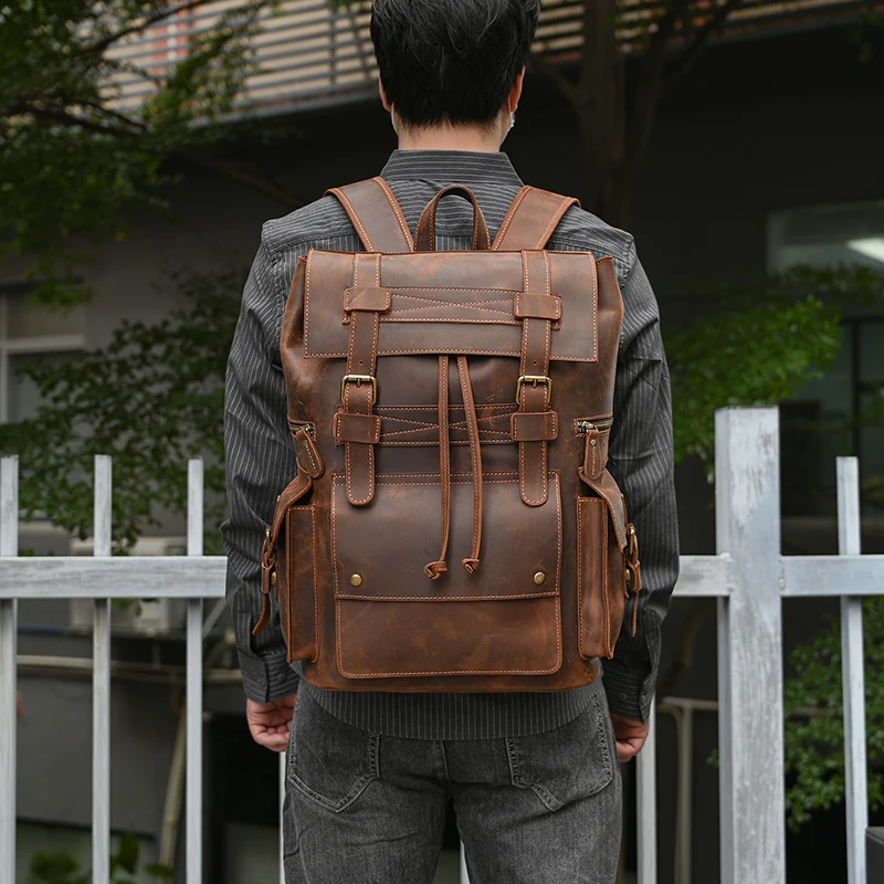 Leather Backpack Travel Pioneer™ - Dark Brown