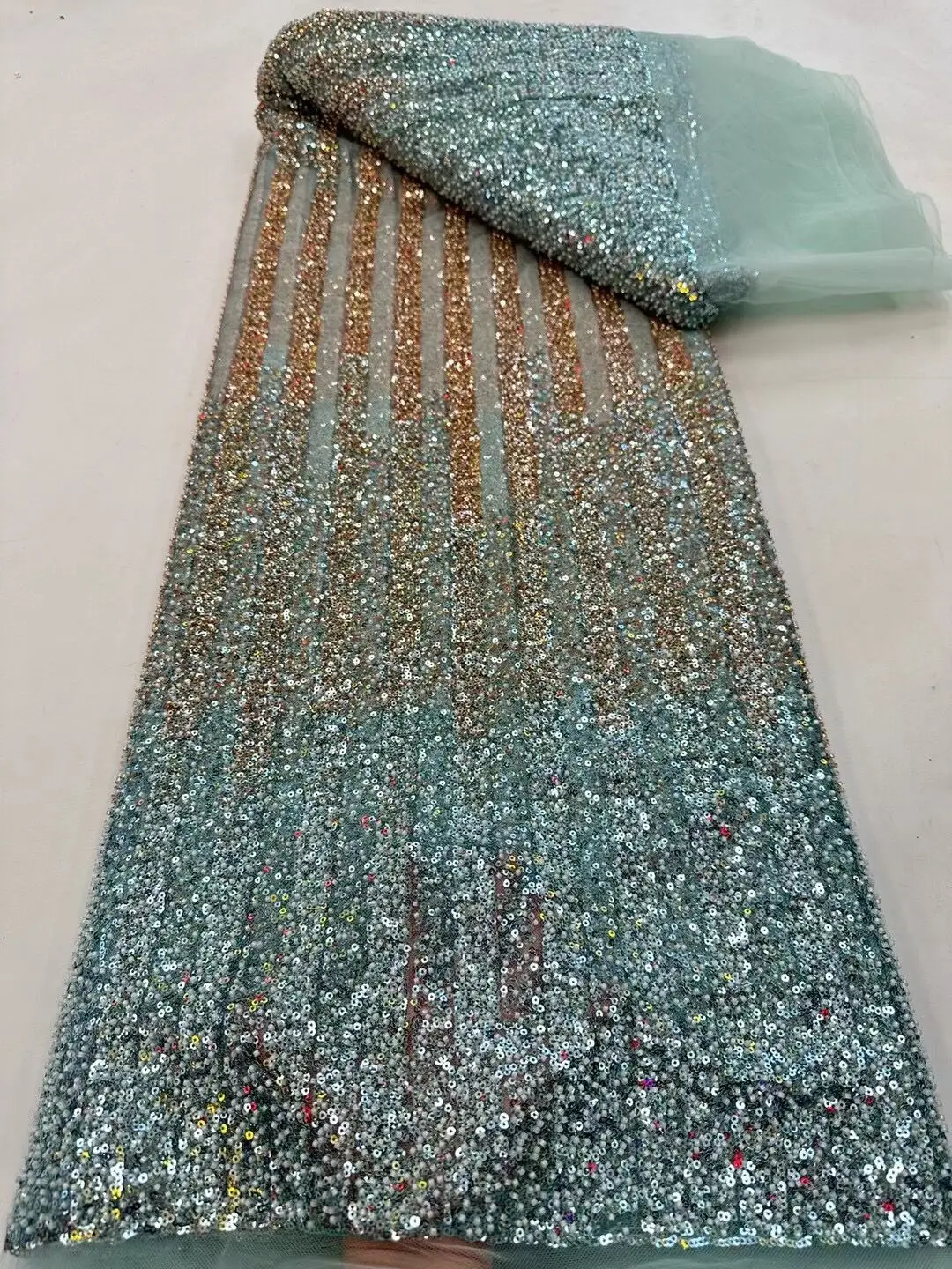 

High Quality African Nigerian Tulle Lace Fabric Sequins Embroidery French S-13024310 Wedding Party Dress Beaded