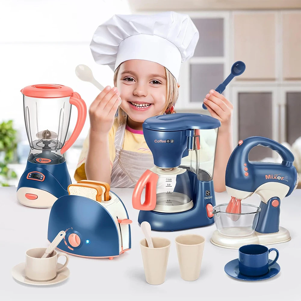 Mini Household Pretend Play Kitchen Appliances Toy Set with Coffee Maker Machine Blender Mixer and Toaster  for Kids Gifts 6
