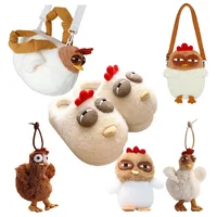 Fur Chicken Ugly Hen Shape Plush Toys Cute Handbag Kawaii Chicken Pendant Keychain Doll Satchel Purse for Women Home Slippers 1