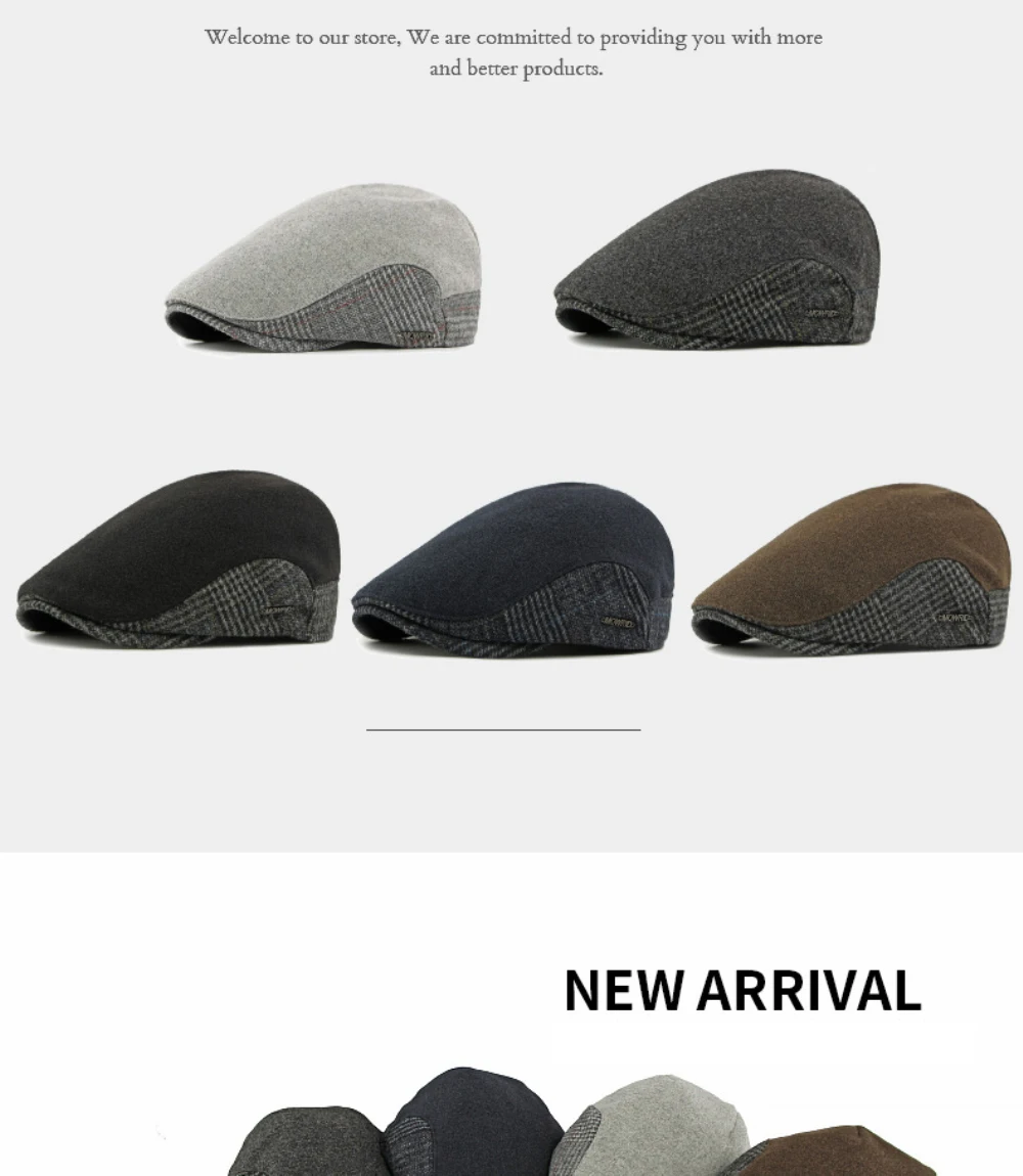 HT4939 Herren Berets Neue Dicke Warme Herbst Winter Wolle Baskenmütze Hut Frauen Männlich Weiblich Ivy Flache Kappe Fleece Gefüttert Einstellbare Baskenmütze Kappen – Detail 1