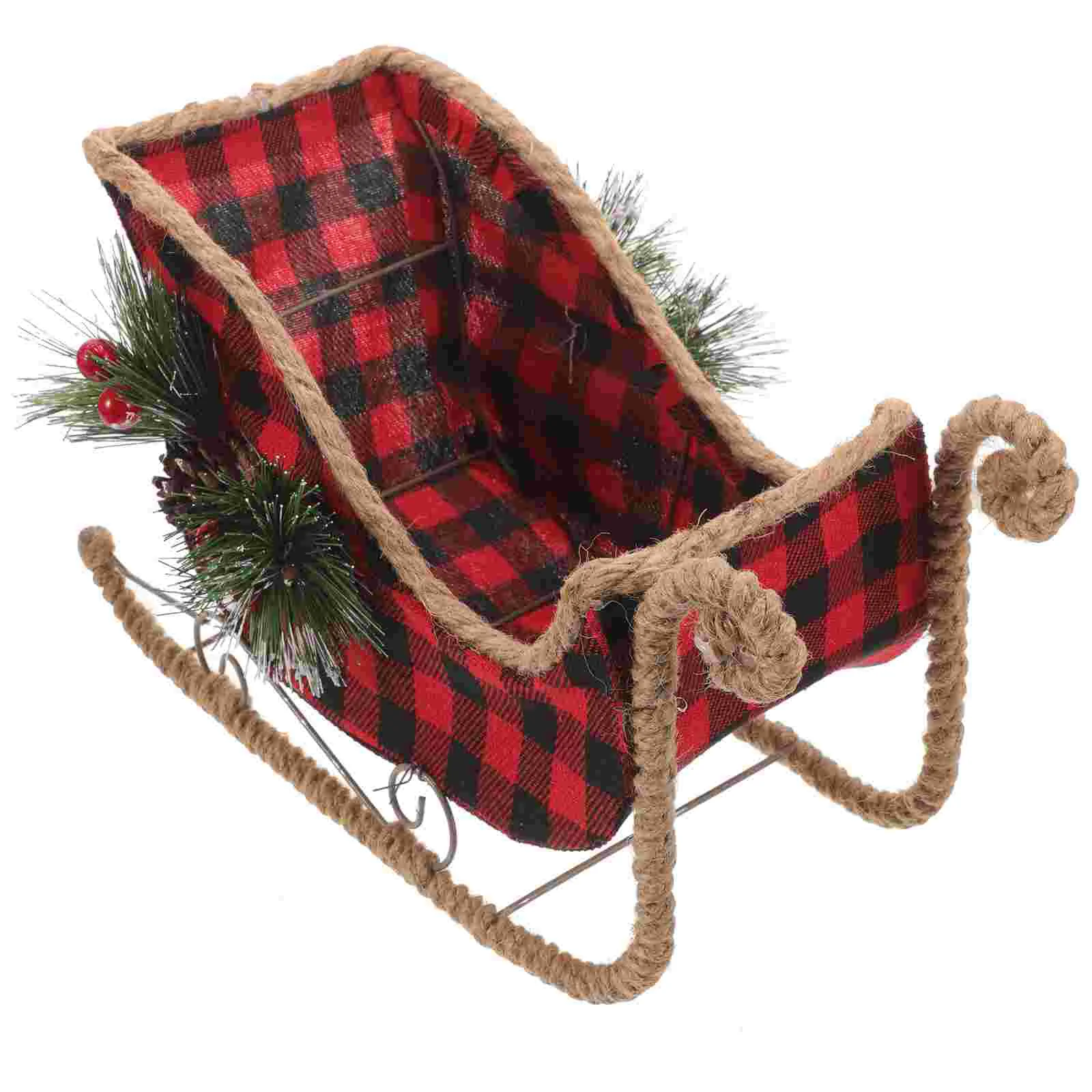 

Christmas Sleigh Ornament Decoration Pine Cones Table Top Decor Empty Baskets Holiday Supplies
