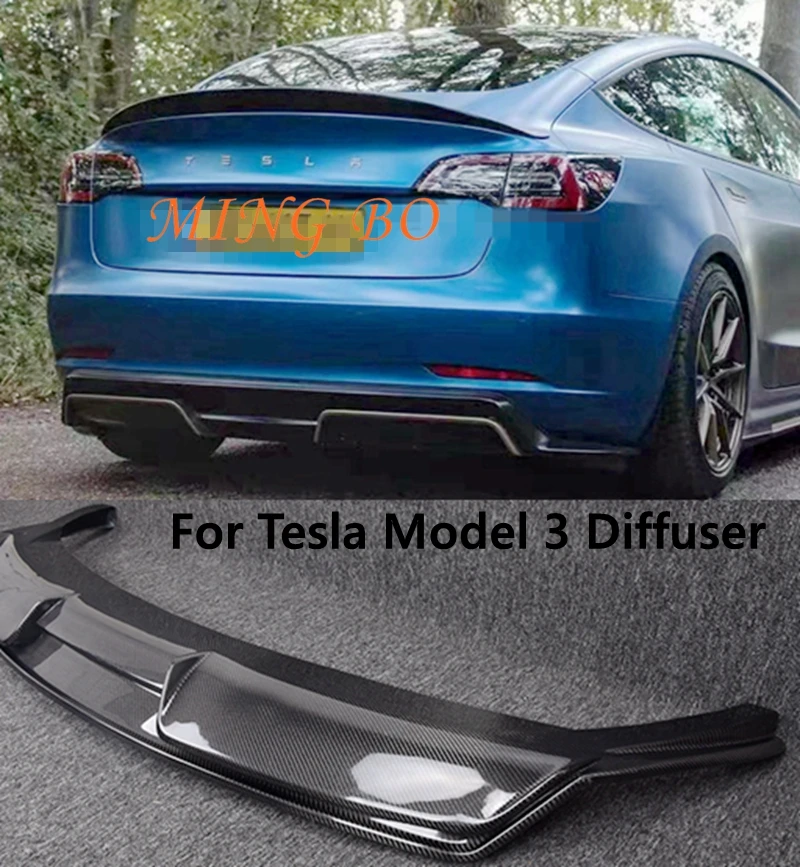 For Tesla Model 3 Real Carbon Fiber Rear Lip Diffuser Spoiler Auto Parts  2017-2022 Body Kit Diffuser - AliExpress