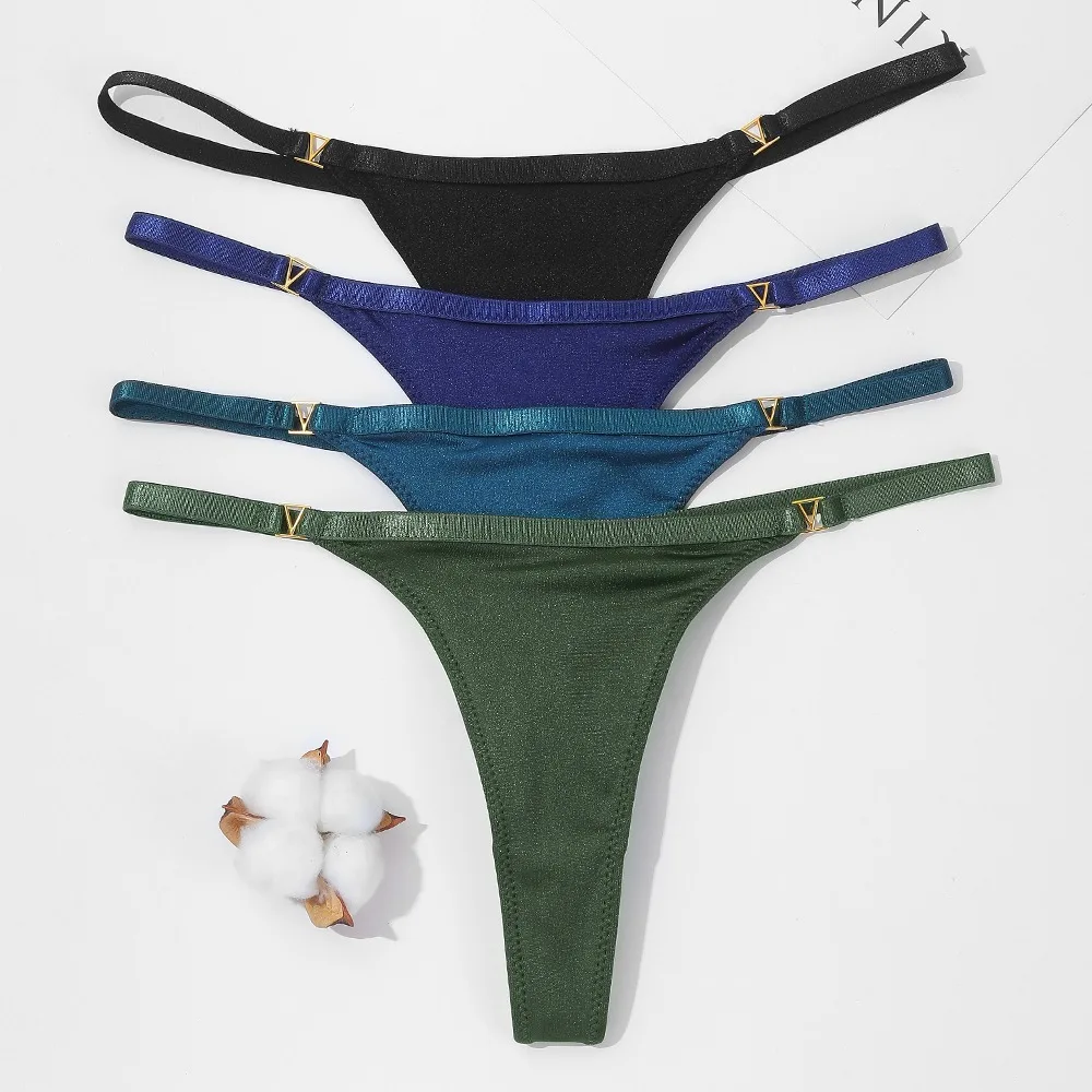 

Women's Panties Low Waist Cotton G-string Thong Panties Women's Solid Color Metal T-pants Panties M-XL Lingerie