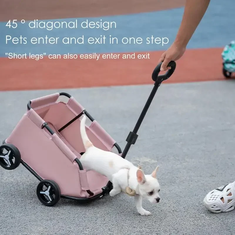 

Small Pet Cart Pet Carriage Rolling Dog Cage Stroller with 4 Wheels Lightweight Folding Trolley Dog Cart Travelling Shopping