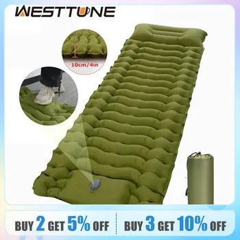 WESTTUNE 야외 캠핑 팽창식 매트리스, 두꺼운 수면 패드, 내장 베개 및 펌프 에어 매트, 여행 하이킹 등산용 상품 이미지