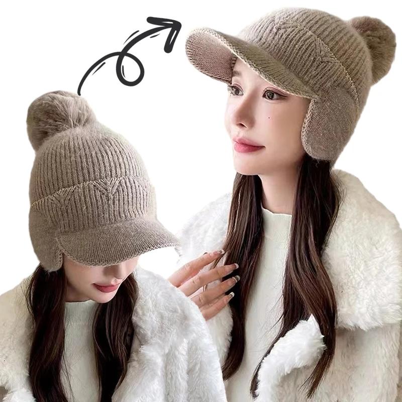 

Ladies Thickened and Velvet Duck Tongue Knitted Wool Hat Winter Hats Baseball Autumn and Winter Ear Protection Cap Keep Warm