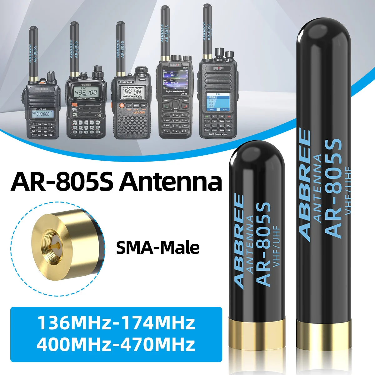 ABBREE AR-805 Plus 워키 토키 안테나 Retevis RT1 RT3S RT3 RT8 RT81 TYT MD-380/UV8000D 라디오용 고이득 SMA-남성 듀얼 밴드