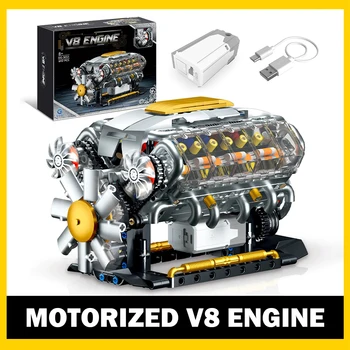 692 PCS MOC Technical Motorized V8 Engine Model Building Blocks Car Electrically Driven Engine Supercar Bricks Toys for Kid Gift 1