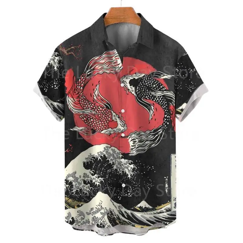 thumbnail image 1 of Camisas hawaianas para hombre, camiseta informal con estampado 3D de peces, camiseta de verano de gran tamaño con estampado de dibujos animados, elegante camisa de playa para vacaciones, 1 of 5
