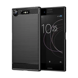 Carbon Fiber Brushed Texture Soft Silicone Phone Case for Xperia XZ2 Premium (Black)