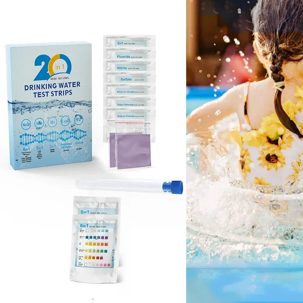 20In1 Water Quality Test Strips Drinking Water Quality Testing Kit Fish Tank Test Tube Dropper Home Aquarium PH Strip