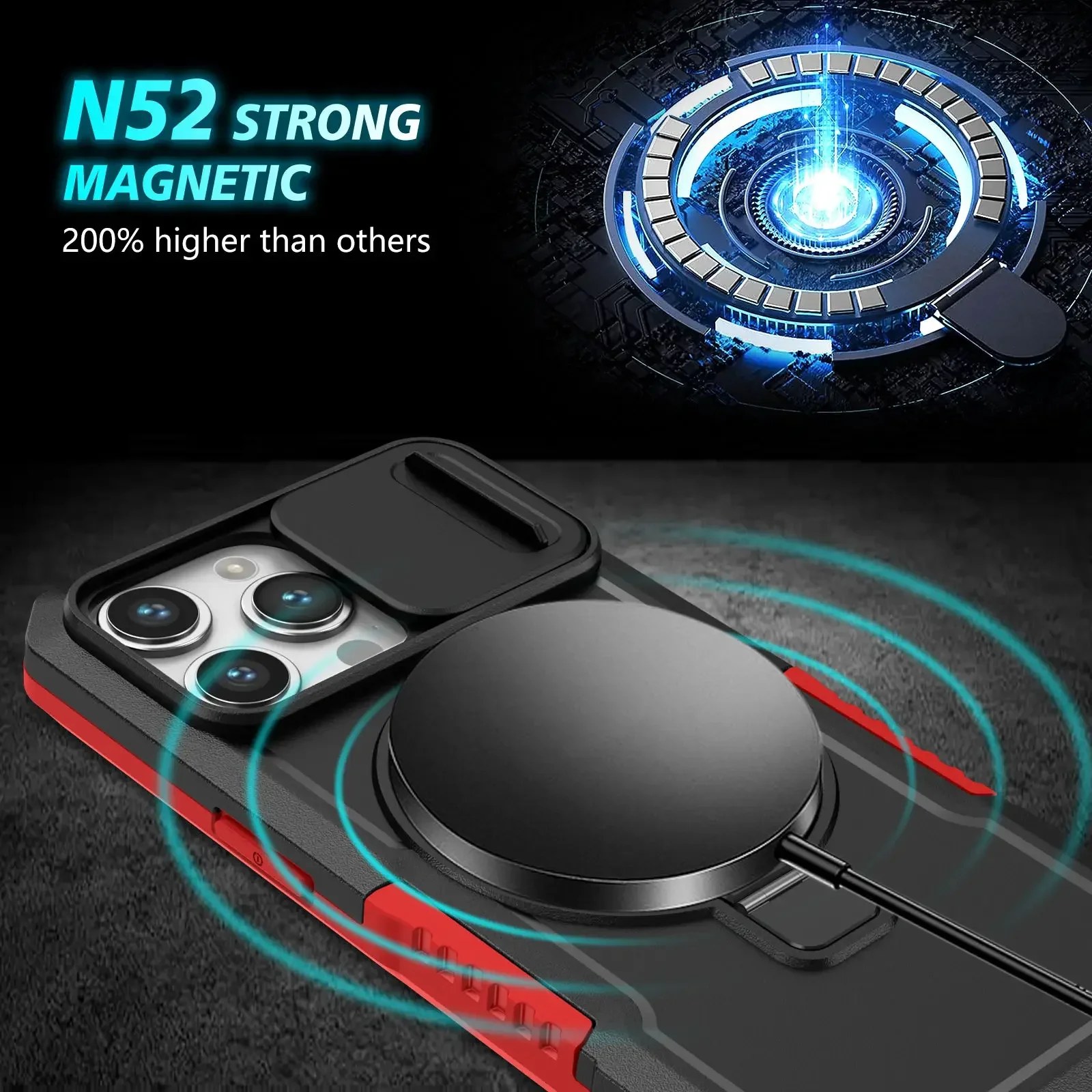 Étui hybride robuste avec support Aromor Magsafe pour iPhone 16 15 14 Pro Max Plus, support Otter Case Box Bracket, coque magnétique_voghion.com
