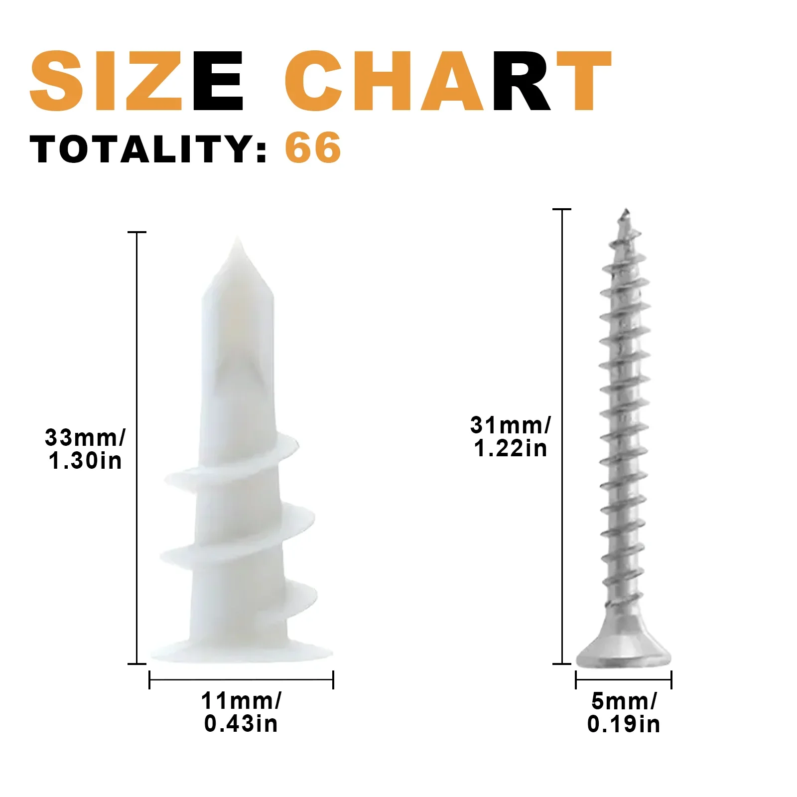 Description Picture 3 of item66 White Nylon Drywall Anchors And Screws, Threaded SLATE Anchors, Suitable For Suspension Installation
