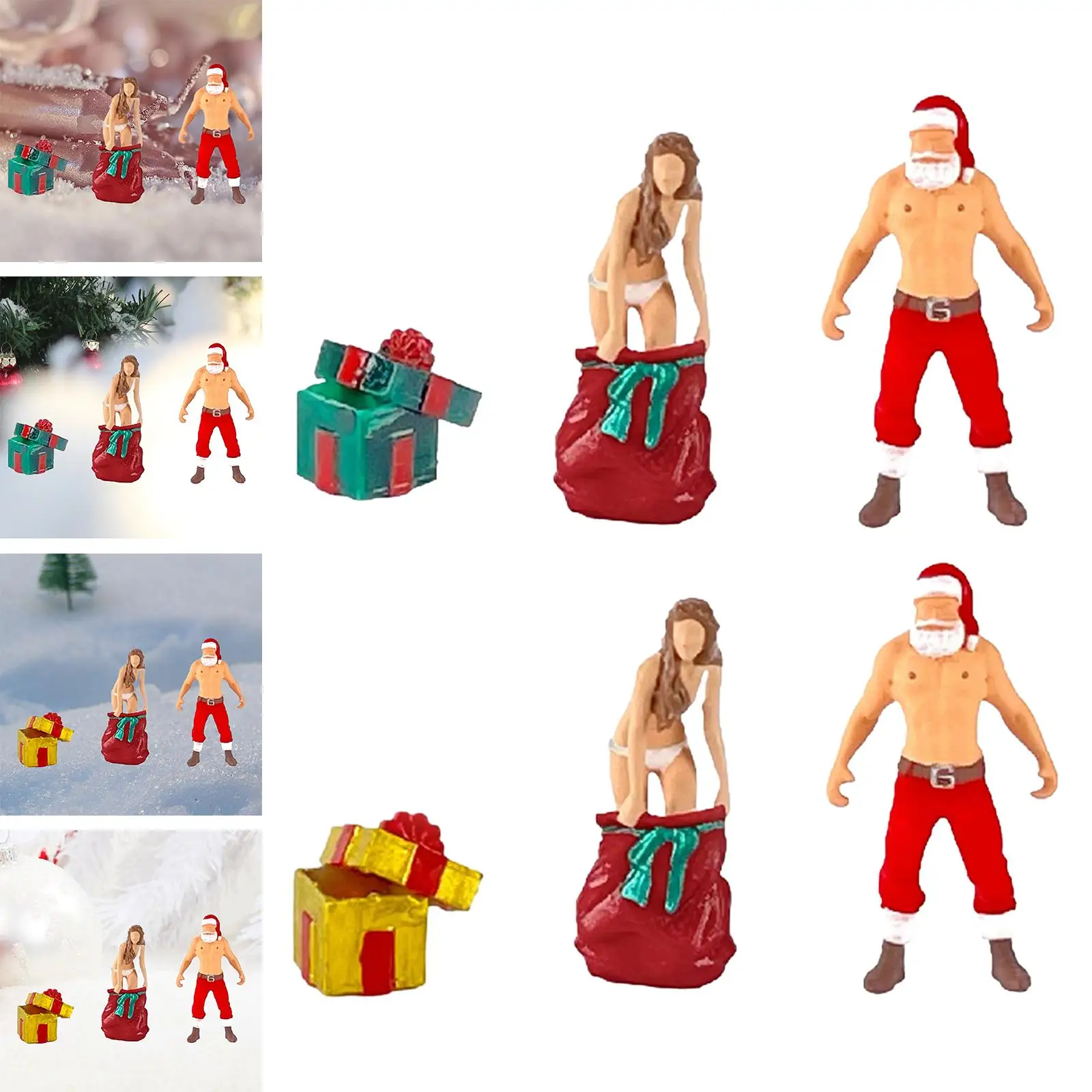 1/64 Christmas Scenes Resin Figure Miniature Figurines Santa Claus for Dollhouse Photography Props DIY Scene Diorama Decoration