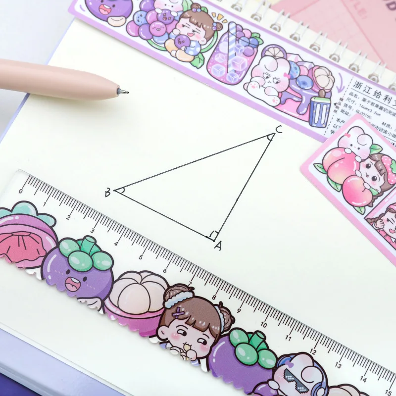 1 pc Kawaii Little Girls Fruits Cartoon Plastic Straight Rulers Kawaii School Office Supplies Planner Accessories Student Prize - 4