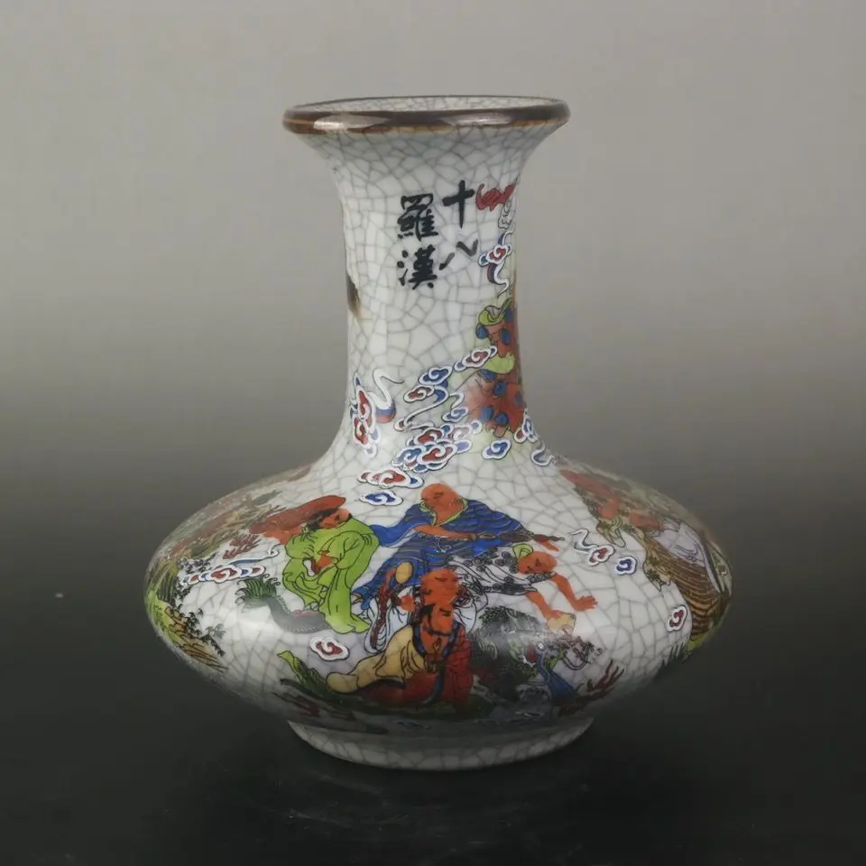 Qianlong Qing Dynasty Pastel 18 Buddhist Saints Flat Vase Home Living Room Antiques Chinese Style Household Decor Ornament ZC806 3