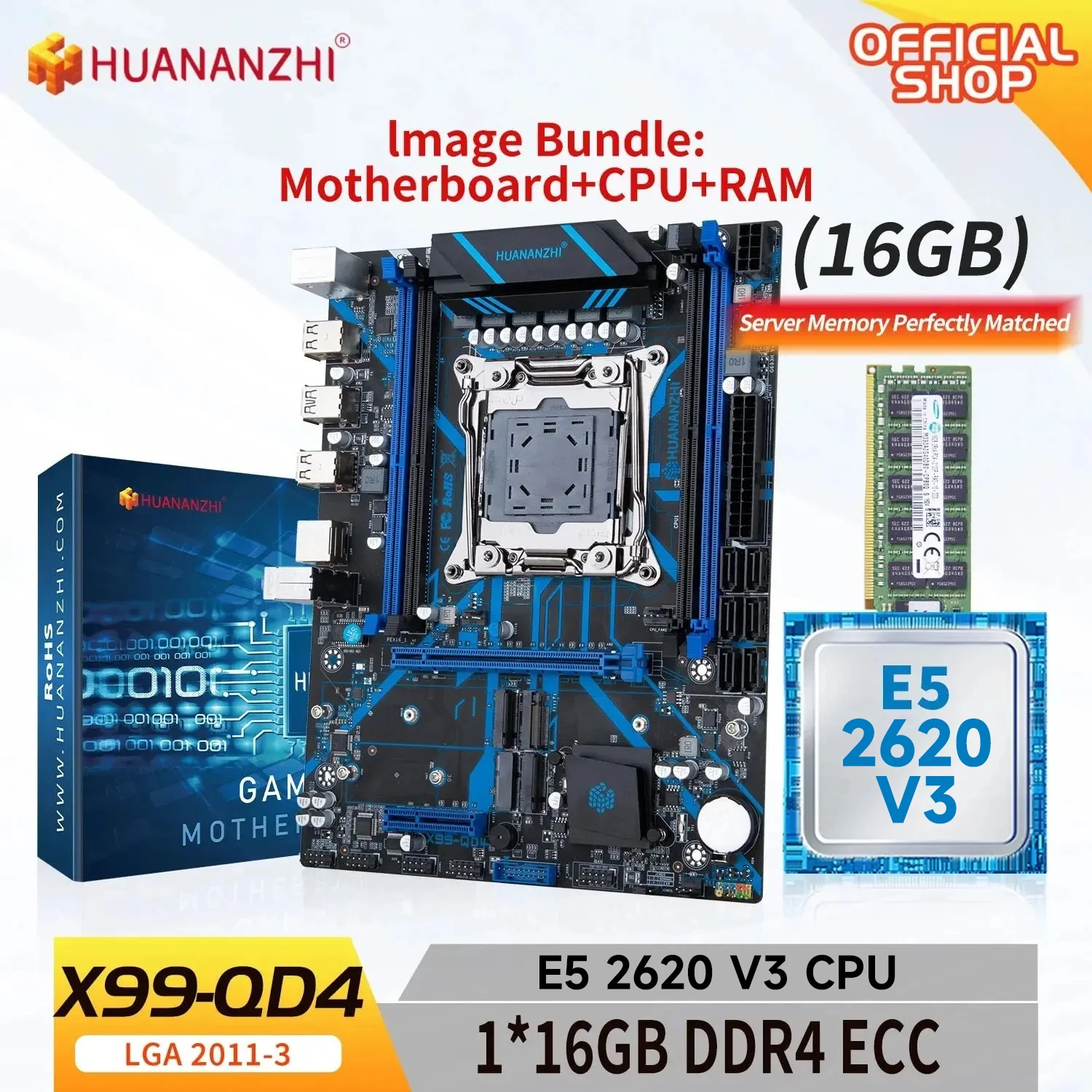 Placa base HUANANZHI X99 QD4 LGA 2011-3 X99 con Intel E5 2620 v3 y kit combinado de memoria DDR4 RECC de 16 GB