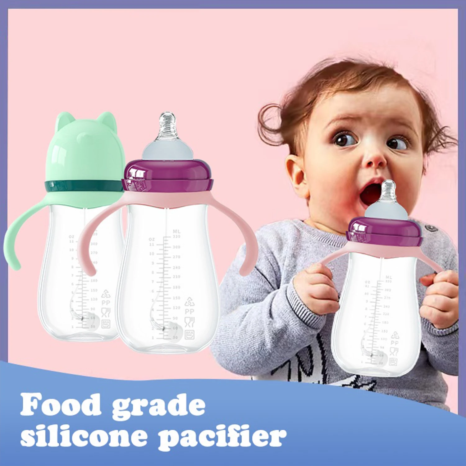 Water Bottle Milk Bottle Feeding Bottle Glass Milk Bottle Baby Feeding Utensils 240ml Newborn baby PP bottle wide mouth baby bottle anti flatulence anti fall water glass