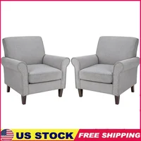 Comfy Accent Chair Set of 2 Mid Century Modern Fabric Living Room Chair Ergonomic Armchair with Soft Cushion Nailhead Trim 1
