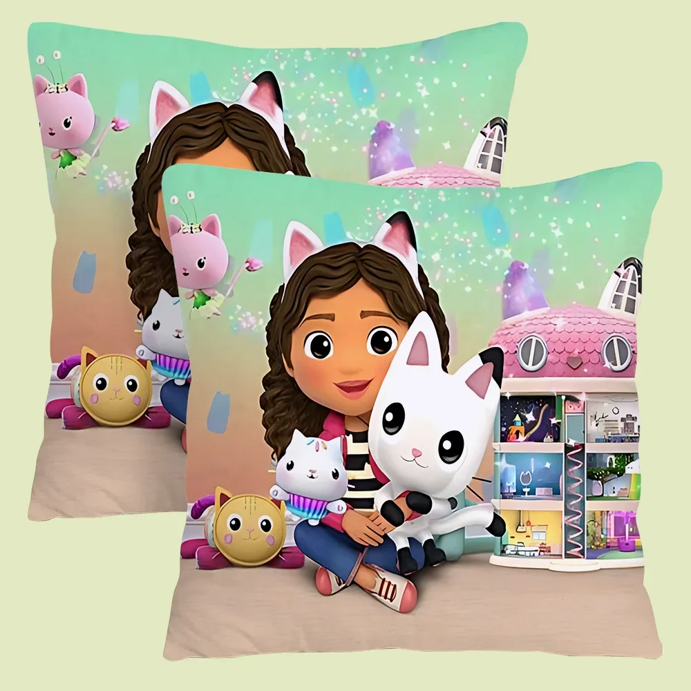 Cartoon Gabbys Dollhouse Pillow Covers Cartoon Sofa Decorative Home Double-sided Printing Short Plush Cute Cushion Cover
