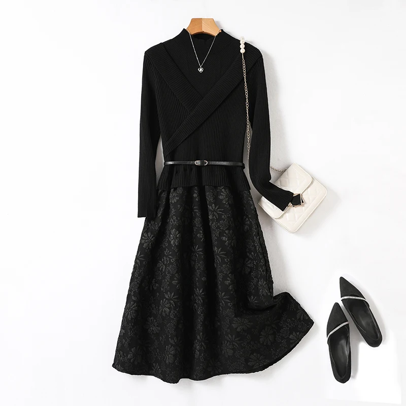 Oversize Sweater Dress Women Designer Autumn Winter Designer Elegant Print Slim knitted Midi Dresses Long Sleeve Lady Frock