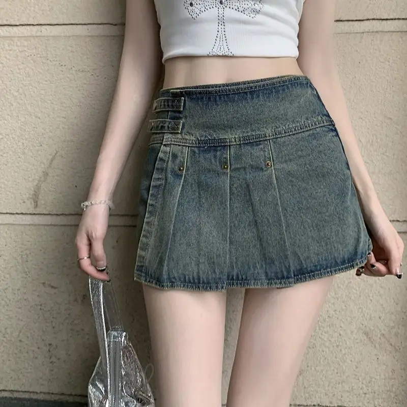 

Hsa Denim Pleated Skirt Women Vintage Streetwear High Waist A-line Retro Korean Fashion Blue Jean Mini Skirt Summer Y2k Shorts