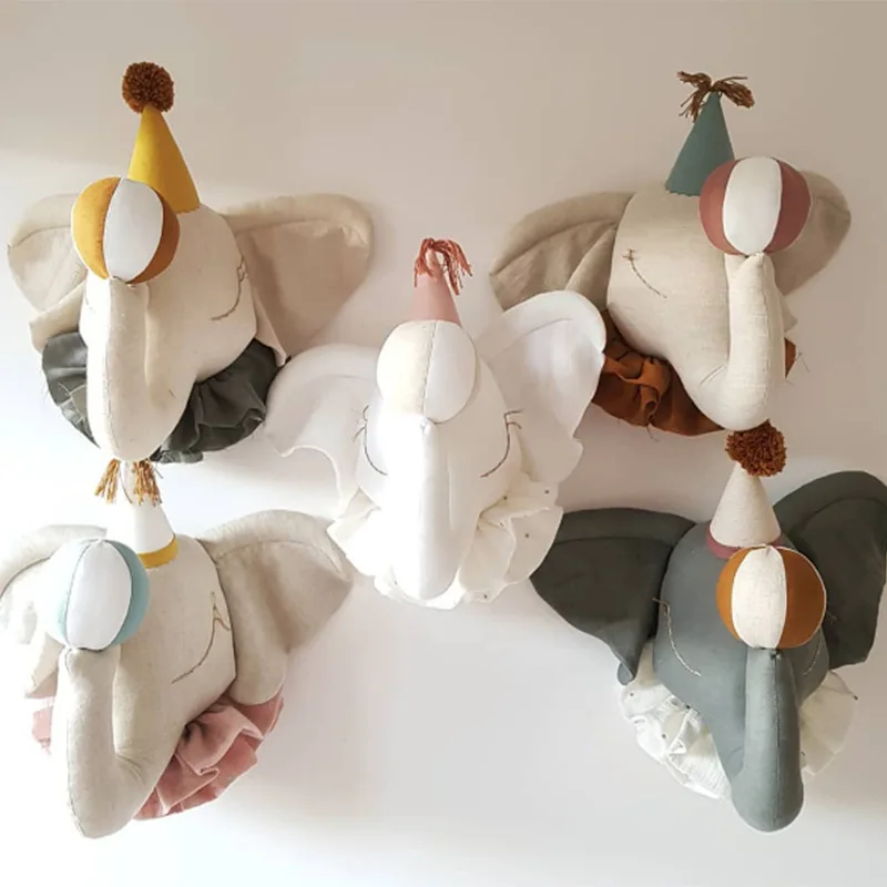 INS Cartoon Animals Head Wall Decoration 3D Children's Room Ornaments Elephant Swan Home Pendant Kids Baby Girl Room Decor Gift