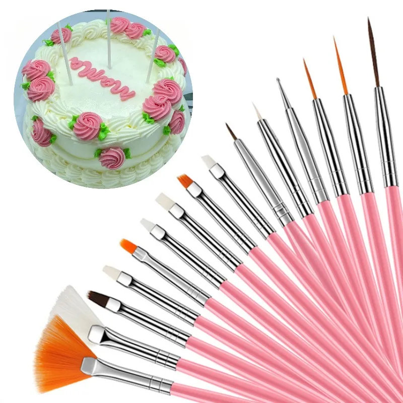 15Pcs/set Fondant Cake Brush DIY Sugar Craft Baking Decorating Tools Cake Pen Brush for Fondant Painting Decoration Tools