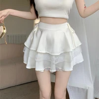 Y2K Sweet Solid Women Mini Skirt Summer High Waist Lace Patchwork Ladies Ball Gown Fashion All Match Ruffles Female Skirt - Image 3