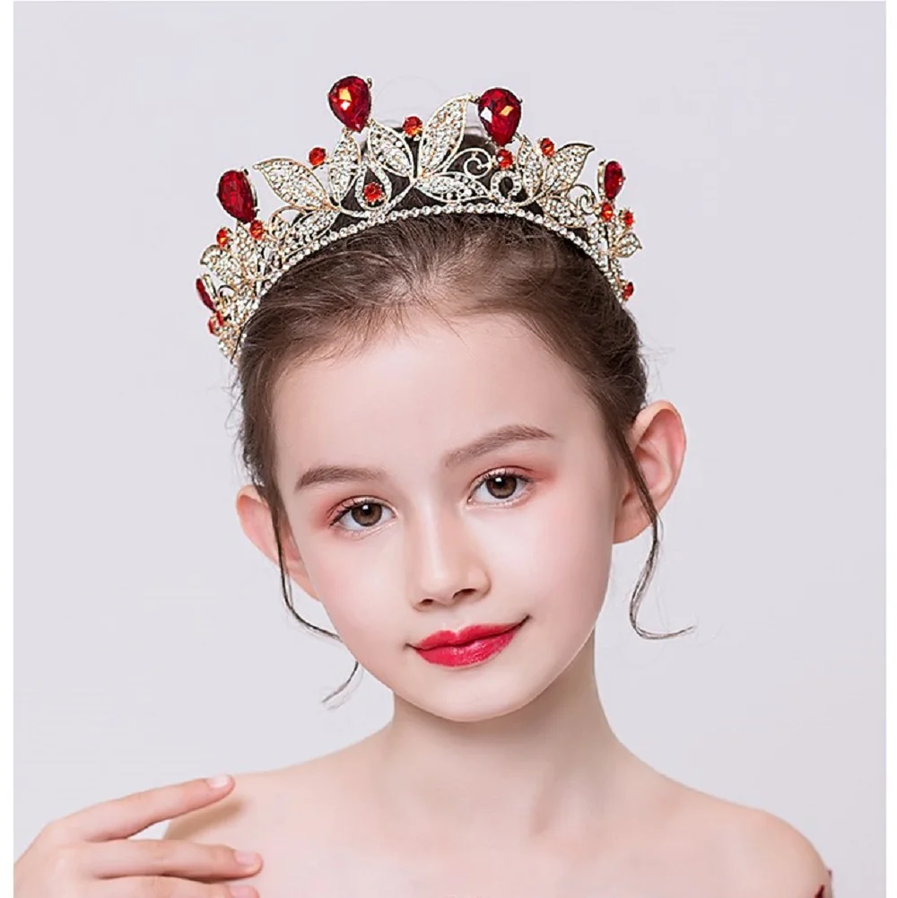 DIDEYTTAWL Luxurious Kids Crown Headpiece, Ornately Embellished with Shimmering Crystals and Rich-Hued Gemstones.