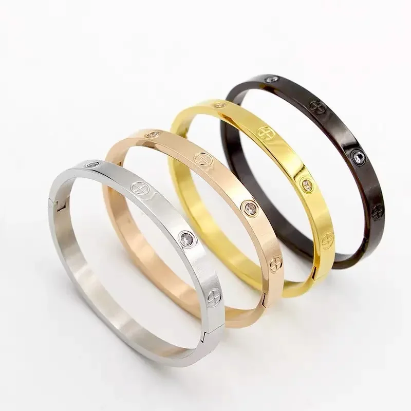 Classic Zircon Cross Nail Hand Accessories Bracelets Stainless Steel Screw Brand Jewelry Bangles for Woman, Bangle Bracelet, Zircon Bracelet, Stainless Steel Bracelet