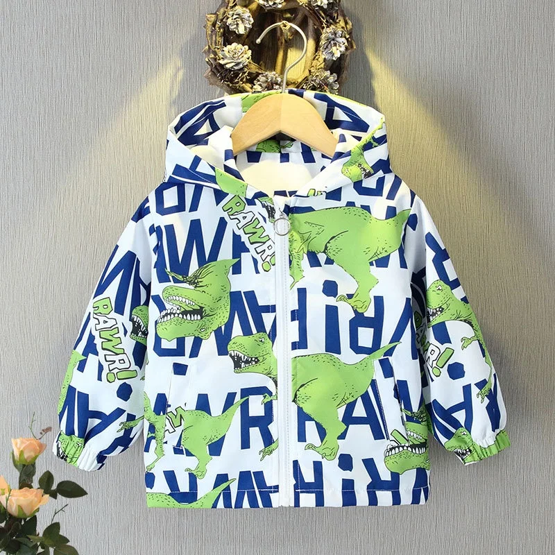 Dinosaur Boys Girls Coat Spring and Autumn Fashion Cartoon Kids Hooded Sweatshirt Windbreaker Infant Children Jacket Hoodie 2025